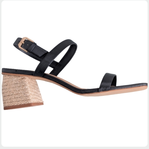 Splendid Keeva Square Toe Leather Sandals Size 10 | NEW Black Espadrille Heel - Picture 1 of 11